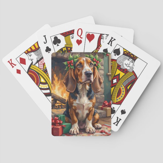 Jeu De Cartes Endearing Basset Hound Dog with Christmas Wreath (dos)