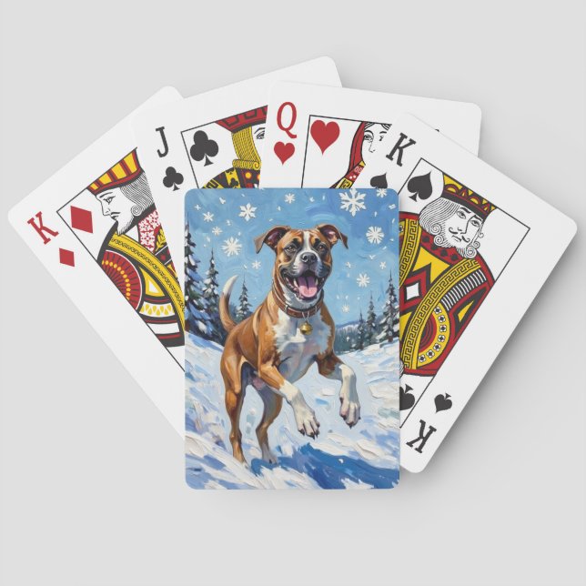 Jeu De Cartes Energetic Boxer Dog Leaping in Winter Snow Fun (dos)