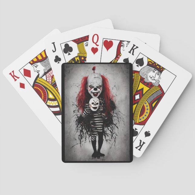 Jeu De Cartes Enfant Clown Mal Tenant Une Tête Clown Effrayant (dos)