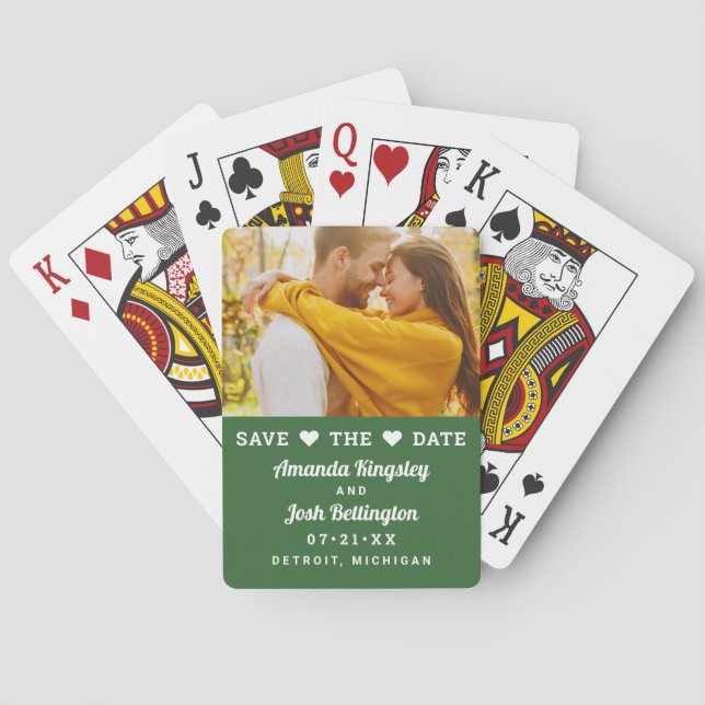 Jeu De Cartes Enregistrer la date Green Custom Wedding Photo (dos)