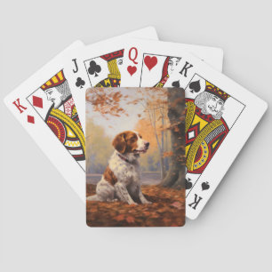 Jeu De Cartes Épagneul breton dans les feuilles d'automne qui to