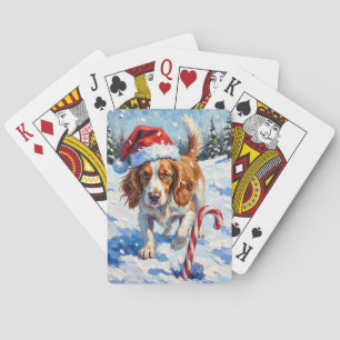 Jeu De Cartes Épagneul Breton pointant sur des bonbons de Noël
