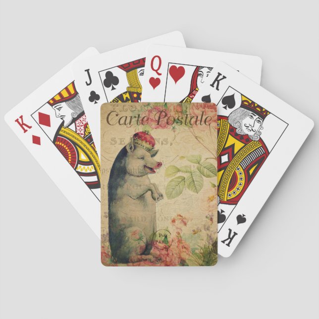 Jeu De Cartes Ephemera French Carte Postale Pig Avec Couronne (dos)