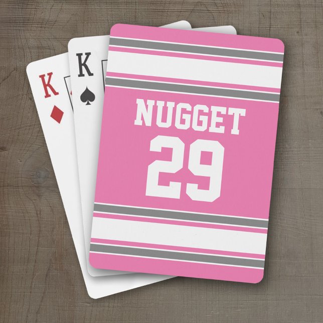 Jeu De Cartes Équipe rose et gris Jersey - Nom et numéro Âge (Personalized Playing Cards - Sports Jersey Design)