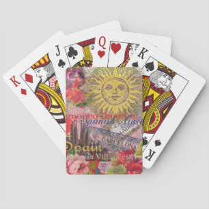 Jeu De Cartes Espagne Vintage Soleil Voyage Collage Rétro Europe