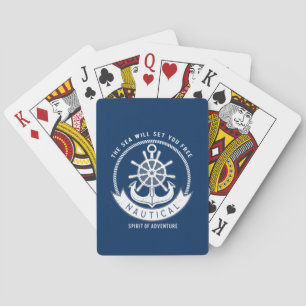 Jeu De Cartes Esprit nautique Ancre, Roue, Bleu marine