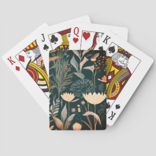 Jeu De Cartes Esthétique Fleur Illustrative Sauge Foncé & Pêche