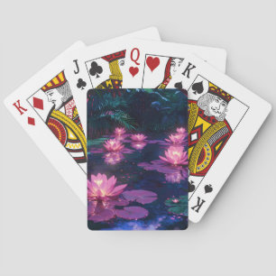 Jeu De Cartes Étang de lotus rose de la nature zen de minuit