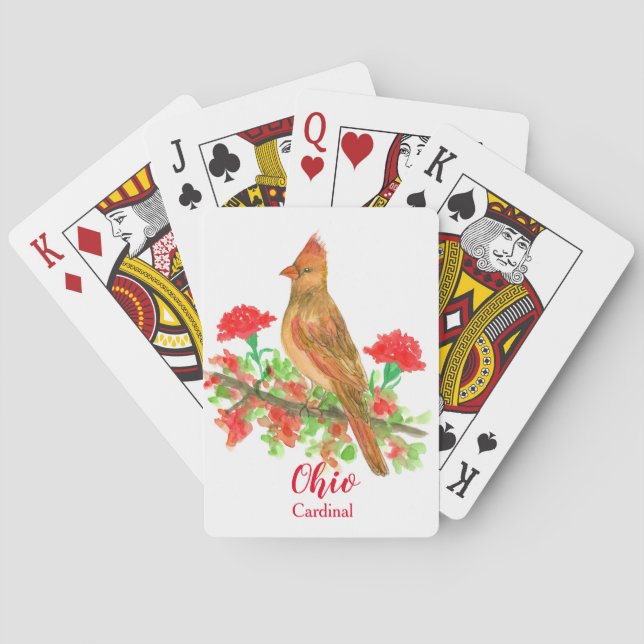 Jeu De Cartes État de l'Ohio Souvenir Cardinal Bird Aquarelle (dos)