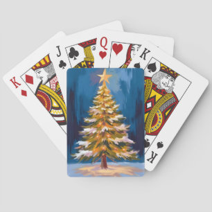 Jeu De Cartes Étoile Brillante Arbre de Noël Aquarelle