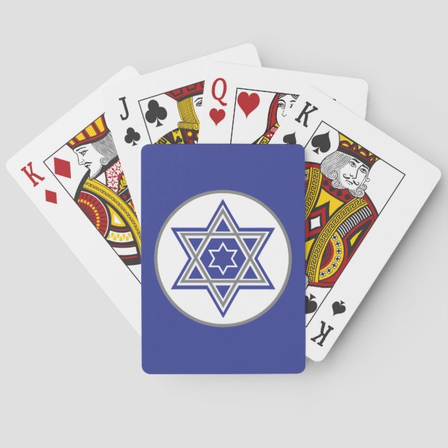 Jeu De Cartes Étoile de David Blanche sur Fond Bleu (dos)