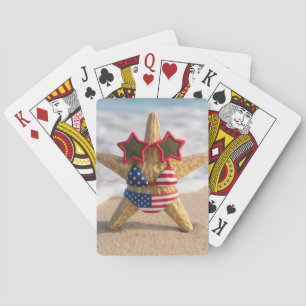 Jeu De Cartes Étoile de mer portant un bikini à drapeau et des l