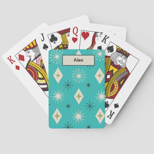 Jeu De Cartes Étoiles atomiques du milieu du siècle avec des dia (dos)