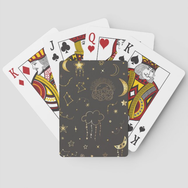 Jeu De Cartes Étoiles Dorées Célestes, Lune & Constellations (dos)