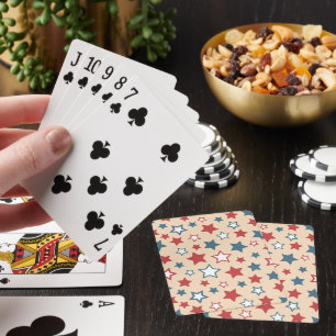 Jeu De Cartes Étoiles rouges et bleues, 4 juillet, fond beige