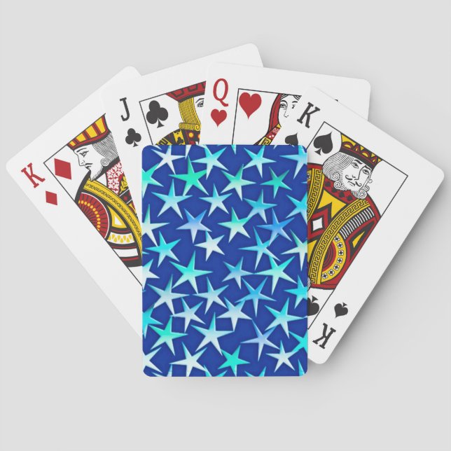 Jeu De Cartes Étoiles satinées, bleu pâle sur cobalt (dos)