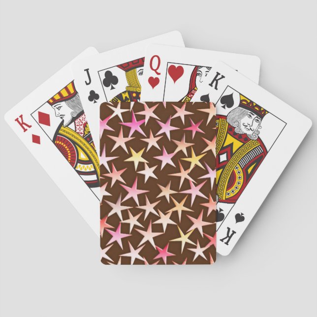 Jeu De Cartes Étoiles satinées, rose sur chocolat (dos)