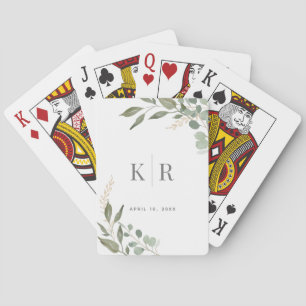 Jeu De Cartes Eucalyptus Gold Sage Vert Monogramme Mariage