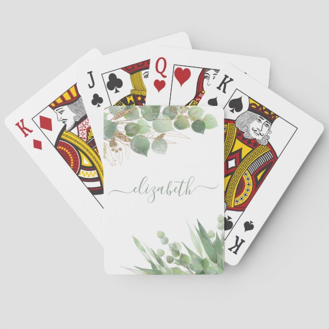 Jeu De Cartes Eucalyptus Verdure Aquarelle Personnalisée (dos)