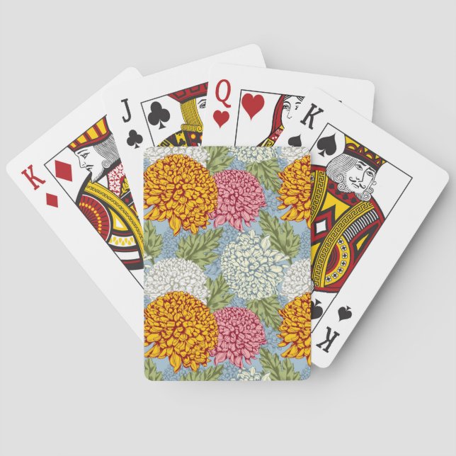 Jeu De Cartes Excellent motif avec chrysanthèmes (dos)