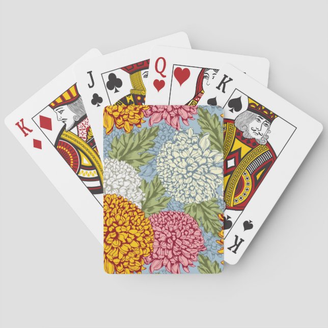 Jeu De Cartes Excellent motif avec des chrysanthèmes (dos)