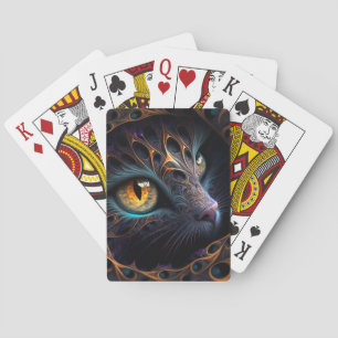 Jeu De Cartes Face de chat fractale en noir et colorants vibrant