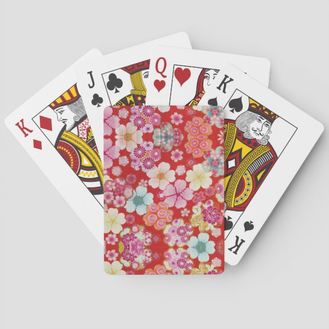 Jeu De Cartes Falln Crimson Floral Chirimen (dos)