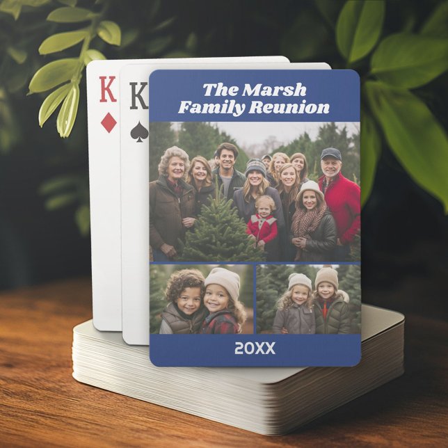 Jeu De Cartes Family Reunion 3 Photo collage - bleu (Custom Poker Playing Cards)