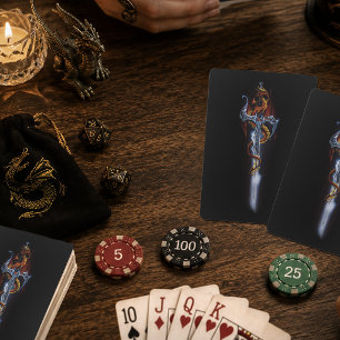 Jeu De Cartes Fantastique Dragon Rouge Incandescent Épée Argenté