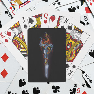 Jeu De Cartes Fantastique Dragon Rouge Incandescent Épée Argenté