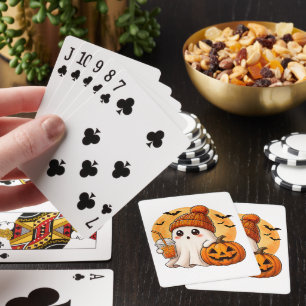 Jeu De Cartes Fantôme buvant un café glacé avec Halloween citrou