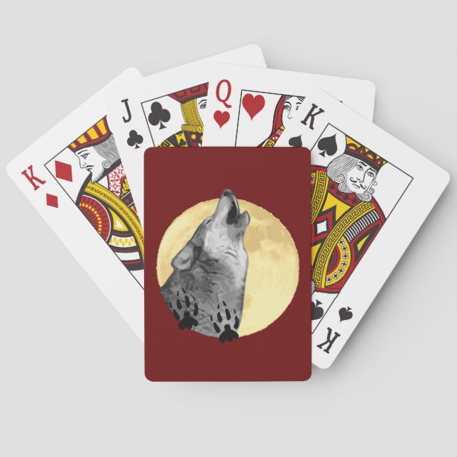 Jeu De Cartes Faune jouant aux cartes, loup hurlant sur la lune (dos)