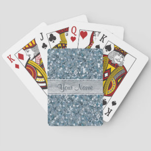 Jeu De Cartes Faux Blue Sequins Silver Foil Personnalisé