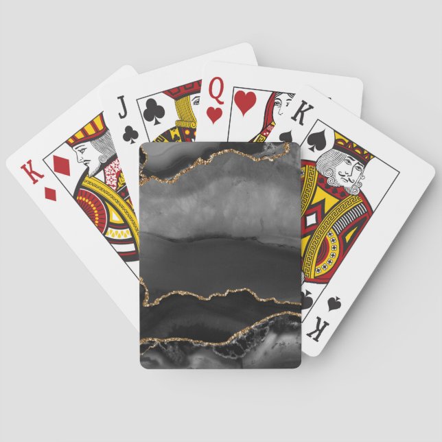 Jeu De Cartes Faux Gris Marbré Agate Parties scintillant dorée P (dos)