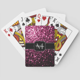 Jeu De Cartes Faux paillettes brillantes rose foncé Monogramme