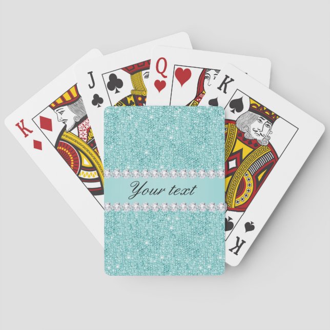 Jeu De Cartes Faux Sequins et Diamants Sarcelle (dos)