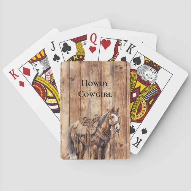 Jeu De Cartes Faux Wood Western Cowboy Cowgirl Horse (dos)