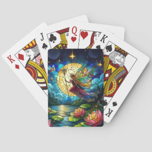 Jeu De Cartes Fée de vol au clair de lune en vitrail