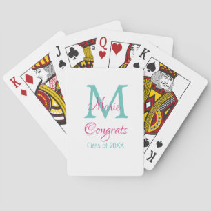 Jeu De Cartes Félicitations nom de diplômé monogramme vert rose