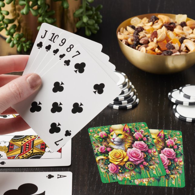 Jeu De Cartes Feline au milieu d'une floraison vibrante (In Situ)