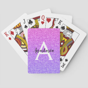 Jeu De Cartes Féminin Glamour Ombré Violet Paillettes Monogramme