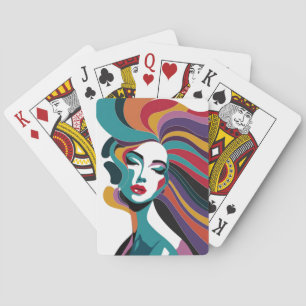 Jeu De Cartes Femme Abstraite colorée aux cheveux gonflables