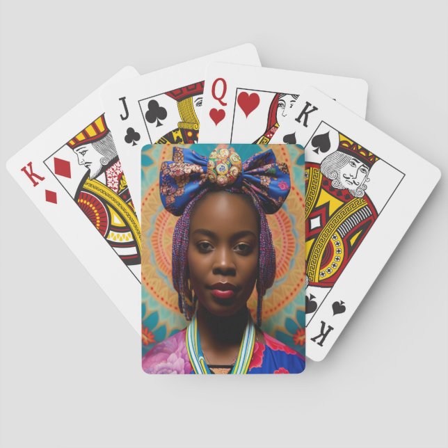Jeu De Cartes Femme africaine avec grand arc et médaillon (dos)