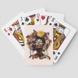 Jeu De Cartes Femme afro-américaine aux cheveux noirs floraux (3