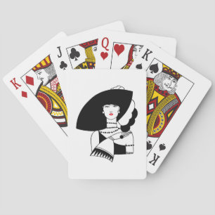 Jeu De Cartes Femme Art Déco avec grand chapeau et gants RL
