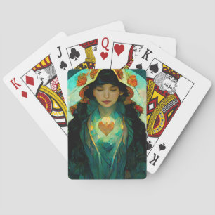 Jeu De Cartes Femme au coeur brillant Imaginaire Sci-Fi