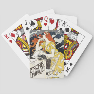 Jeu De Cartes Femme aux Cheveux Rouges Robe Jaune Art Nouveau Cl