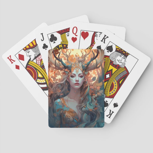 Jeu De Cartes Femme Avec Antlers Imaginaire Art (dos)