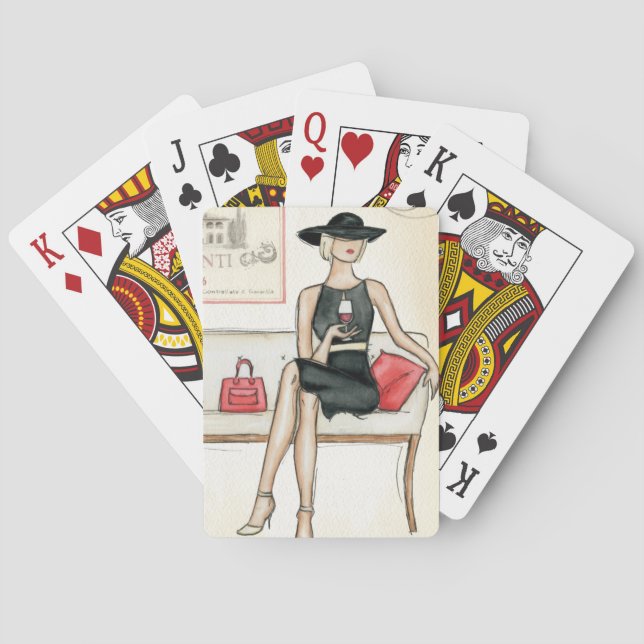 Jeu De Cartes Femme buvant du vin rouge (dos)