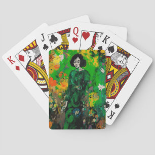 Jeu De Cartes femme dans le champ coloré